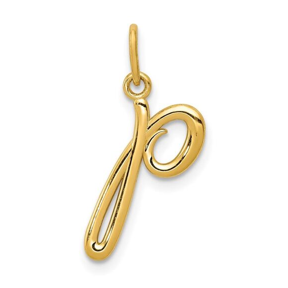 14k Yellow Gold, Claire Collection Mini Lower Case Initial P Charm - Picture 1 of 5